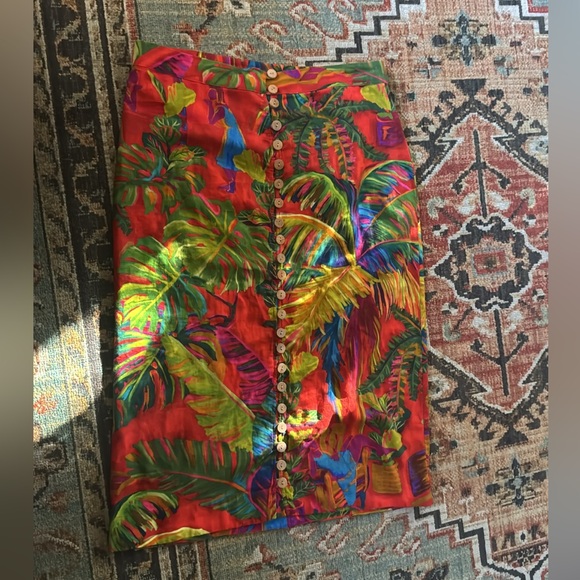 Tropical Print Button-Down Skirt Farm Rio M - Picture 6 of 6